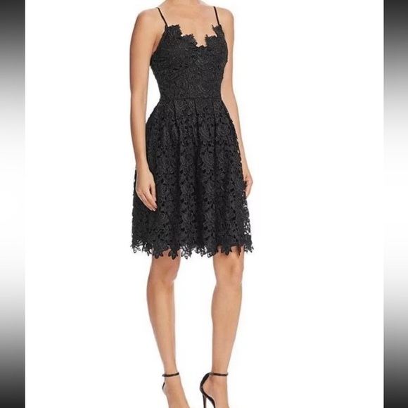 Aqua Dresses & Skirts - Aqua Black Floral Lace Cami Fit and Flare Crochet Dress Black S